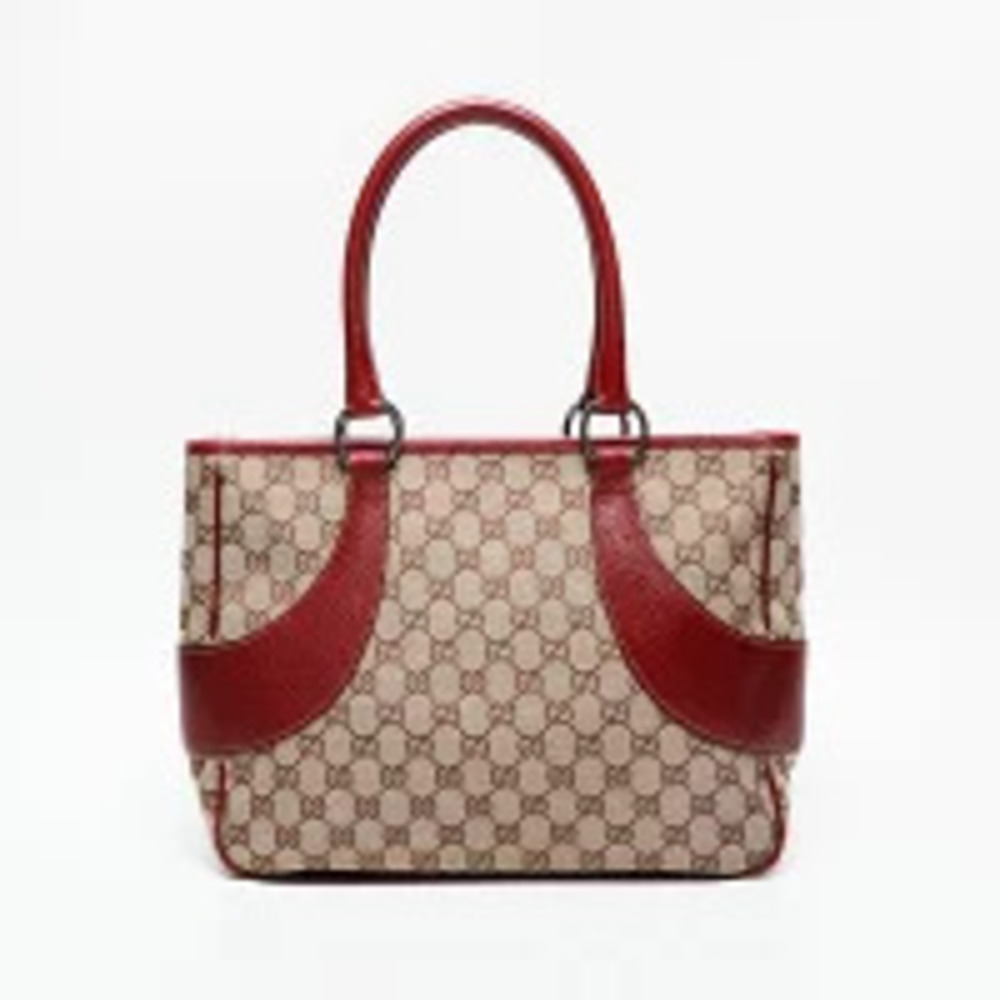 Gucci Canvas GG Handbag Leather Beige Tote